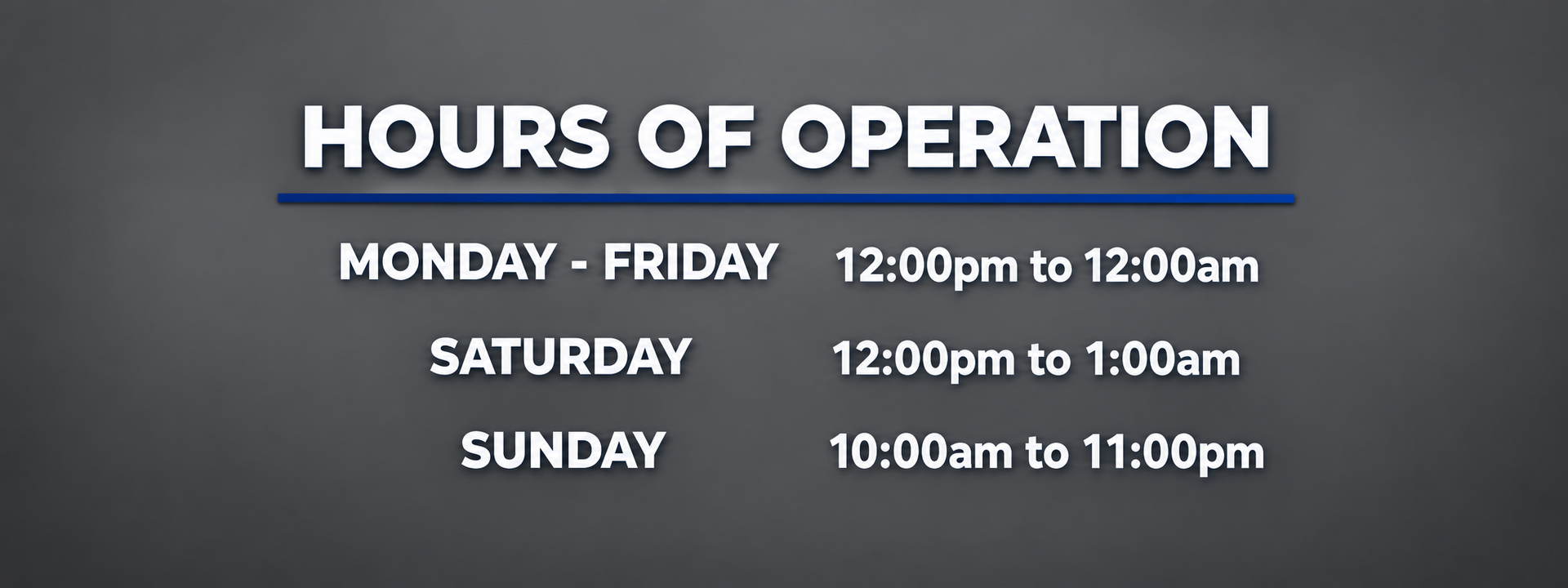 Hours of Operation Schedule